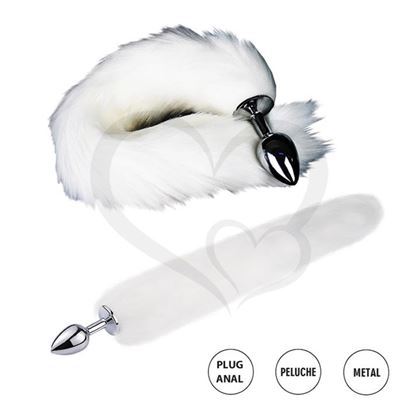 Plug anal metalico con cola de zorro blanca